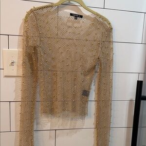 Forever 21 Beige Mesh Long Sleeve Blouse